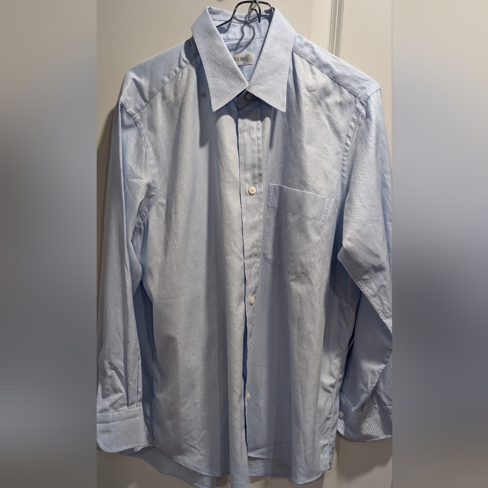 Ascot Chang x Thomas Mason Blue Herringbone Dress Shirt (Men’s M)